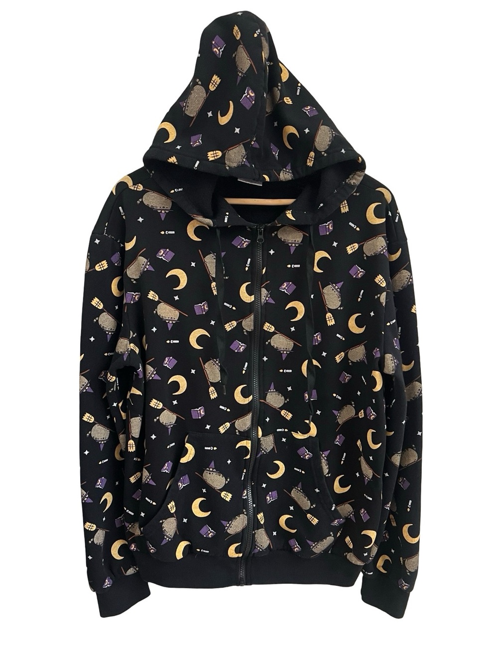 PUSHEEN x Culturefly All-Over Print Witch Moon Black Hoodie Cozy Sweatshirt Sz M
